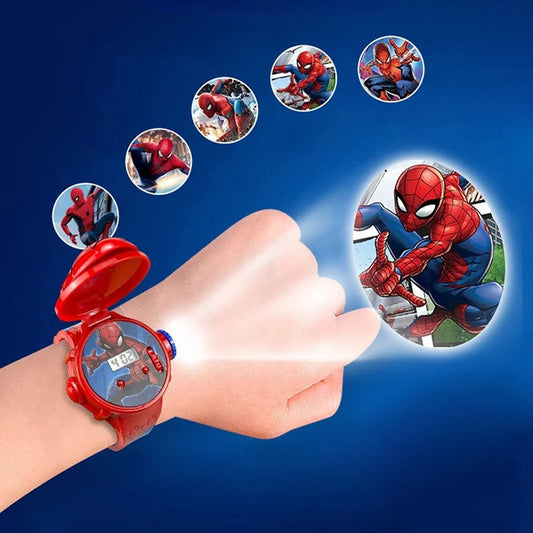 Fashion Cartoon Spiderman Projection Watch for Children Toys Iron man Captain Kids Watches Student Gift Digital Clock
